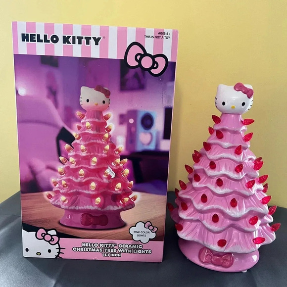 Hello Kitty Other - Hello Kitty Pink Ceramic Christmas Tree with Lights 11” NEW